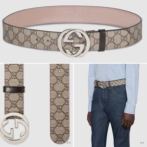 Gucci Beige and Brown GG Supreme Belt.